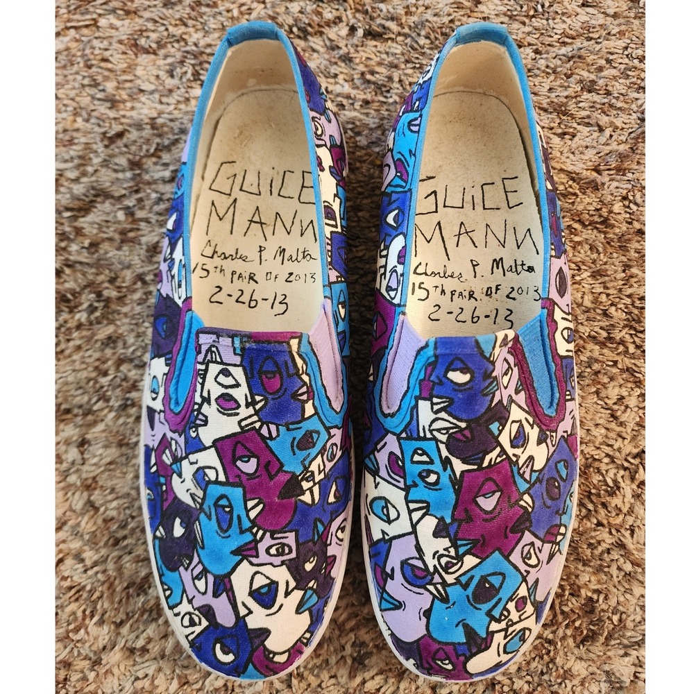 Guice‎ Mann Hand Painted Canvas Slip On Sneakers Abstract Art Women 8